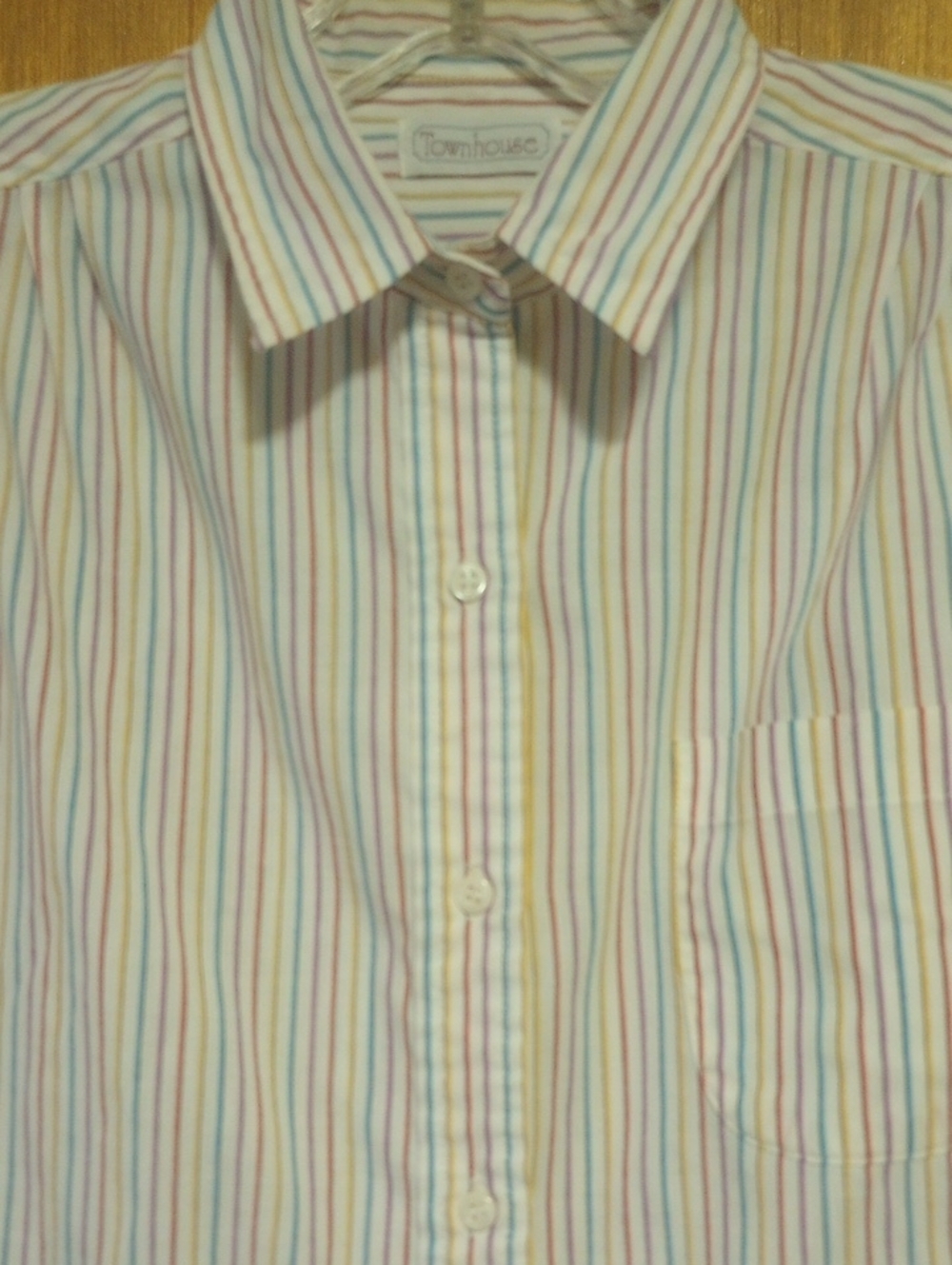 Townhouse Vintage Retro Striped Short Sleeve Spring Summer Cotton Blouse, Med?